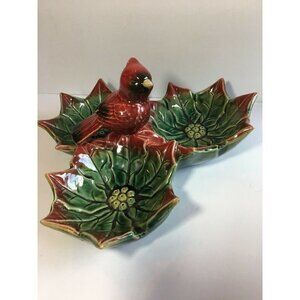 Red Cardinal Poinsettia Divided Snack Dish 3 Bowls Brighten The Season Holiday